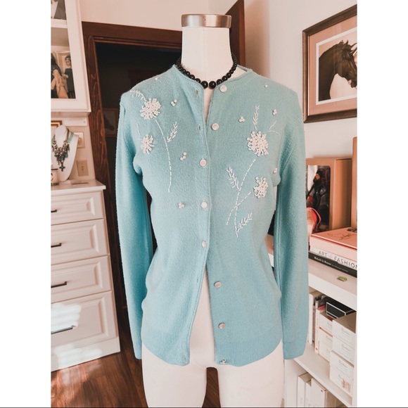 True Vintage 50’s Embellished Beaded Sweater - Picture 1 of 5